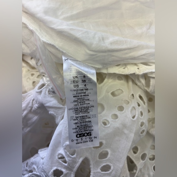 ASOS EDITION V - Neck Eyelet Midi Dress with puff sleeve in White Size 4 NWT - Picture 13 of 15
